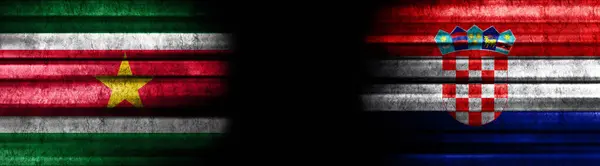 Suriname Horvátország Zászlók Fekete Háttér — Stock Fotó