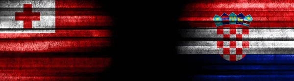 Tonga Croatia Flags Black Background — Stock Photo, Image