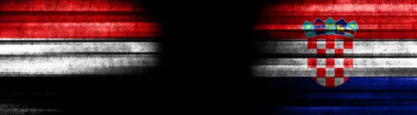 Bandeiras Iêmen Croácia Fundo Preto — Fotografia de Stock