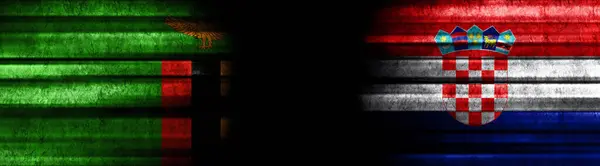 Banderas Zambia Croacia Sobre Fondo Negro —  Fotos de Stock