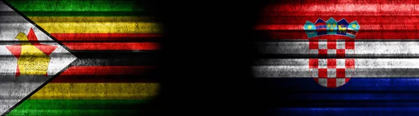 Zimbabwe and Croatia Flags on Black Background
