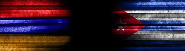 Armenien Och Kuba Flaggor Svart Bakgrund — Stockfoto