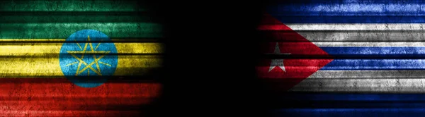 Etiopía Cuba Banderas Sobre Fondo Negro — Foto de Stock