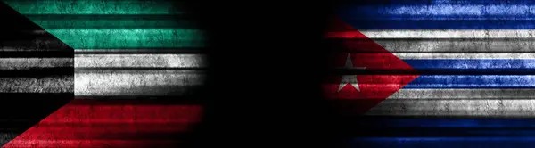 科威特和古巴黑色背景旗 — 图库照片