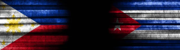Philippines and Cuba Flags on Black Background