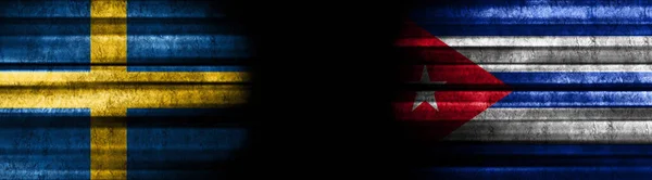 Sweden and Cuba Flags on Black Background