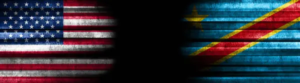 United States and Democratic Republic of Congo Flags on Black Background