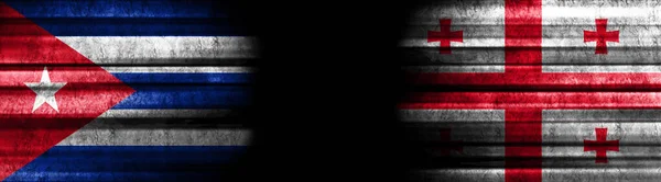 Bandeiras Cuba Geórgia Fundo Preto — Fotografia de Stock