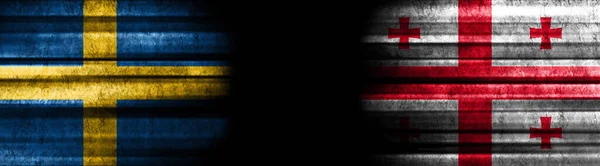 Швеція Грузія Прапори Чорному Тлі — стокове фото