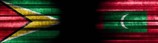Bandiere Guyana Maldive Sfondo Nero — Foto Stock