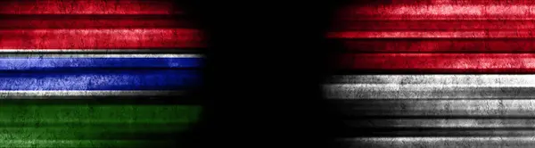 Gambia Und Monaco Fahnen Auf Schwarzem Hintergrund — Stockfoto