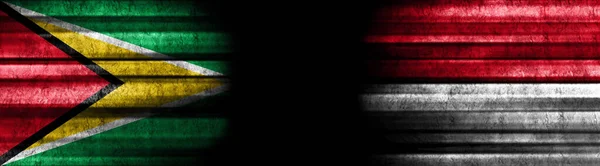 Vlaggen Van Guyana Monaco Zwarte Achtergrond — Stockfoto