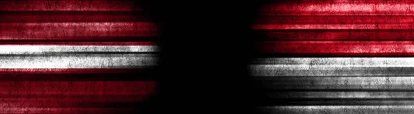Lettország Monaco Zászlók Fekete Háttér — Stock Fotó