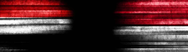 Jemen Monaco Zászlók Fekete Háttér — Stock Fotó