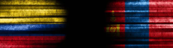 Κολομβία Και Μογγολία Σημαίες Μαύρο Φόντο — Φωτογραφία Αρχείου