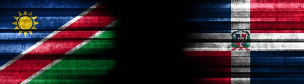 Σημαίες Ναμίμπια Και Δομινικανή Δημοκρατία Μαύρο Φόντο — Φωτογραφία Αρχείου