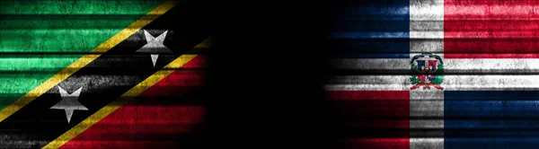 Saint Kitts Nevis Dominican Republic Flags Black Background — Stock Photo, Image
