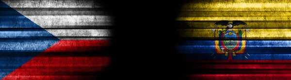 Czech Republic Ecuador Flags Black Background — Stock Photo, Image