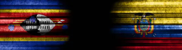 Есватіні Еквадор Прапори Чорному Тлі — стокове фото