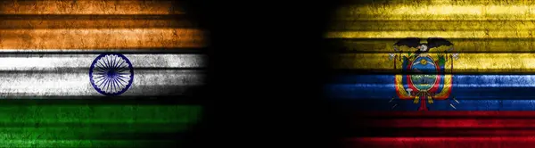 Flagi Indii Ekwadoru Czarnym Tle — Zdjęcie stockowe