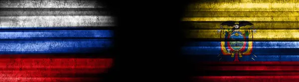 Flagi Rosji Ekwadoru Czarnym Tle — Zdjęcie stockowe