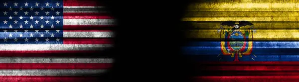 United States Ecuador Flags Black Background — Stock Photo, Image