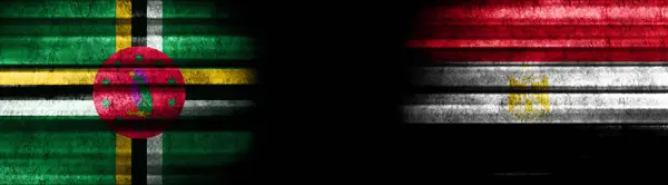 Bandeiras Dominica Egito Fundo Preto — Fotografia de Stock