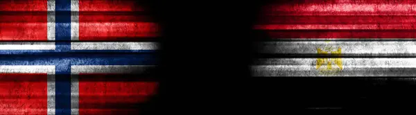 Norvégia Egyiptom Zászlók Fekete Háttér — Stock Fotó