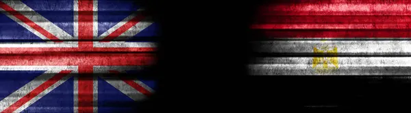 Drapeaux Royaume Uni Égypte Sur Fond Noir — Photo