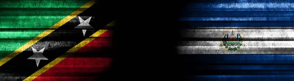 Flaggen Von Kitts Und Nevis Und Salvador Auf Schwarzem Hintergrund — Stockfoto