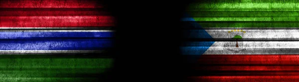 Gambia Equatorial Guinea Flags Black Background — Stock Photo, Image