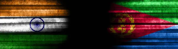 Indie Eritrea Vlajky Černém Pozadí — Stock fotografie