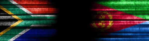 Sydafrika Och Eritrea Flaggor Svart Bakgrund — Stockfoto