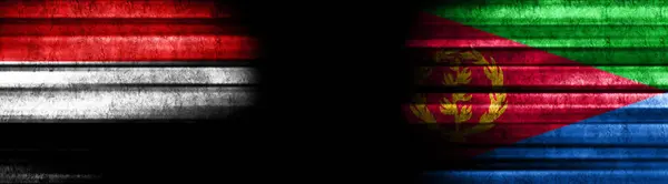 Flagi Jemenu Erytrei Czarnym Tle — Zdjęcie stockowe