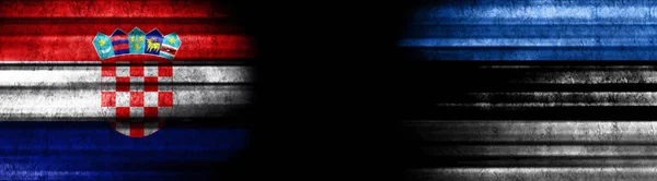 Croacia Estonia Banderas Sobre Fondo Negro — Foto de Stock