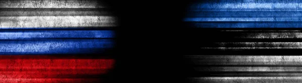 Banderas Rusia Estonia Sobre Fondo Negro —  Fotos de Stock
