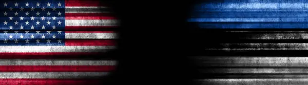 United States and Estonia Flags on Black Background