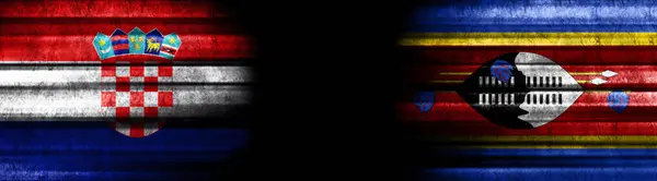 Kroatien Und Swasiland Flaggen Auf Schwarzem Hintergrund — Stockfoto