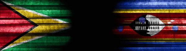 Guyana Eswatini Zászlók Fekete Háttér — Stock Fotó