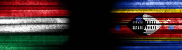 Hongarije Eswatini Vlaggen Zwarte Achtergrond — Stockfoto