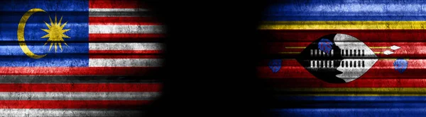 Флаги Малайзии Свазиленда Чёрном Фоне — стоковое фото