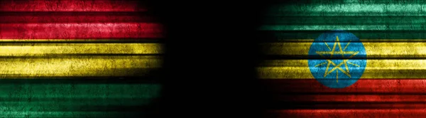 Banderas Bolivia Etiopía Sobre Fondo Negro — Foto de Stock