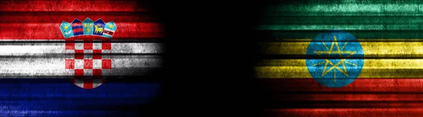 Kroatië Ethiopië Vlaggen Zwarte Achtergrond — Stockfoto