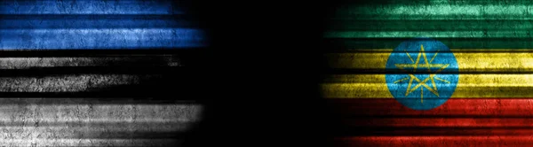 Estland Och Etiopien Flaggor Med Svart Bakgrund — Stockfoto