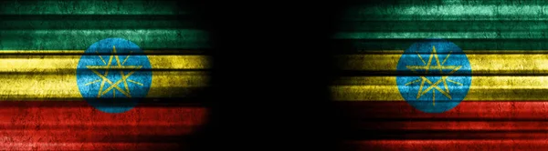 Ethiopië Ethiopië Vlaggen Zwarte Achtergrond — Stockfoto