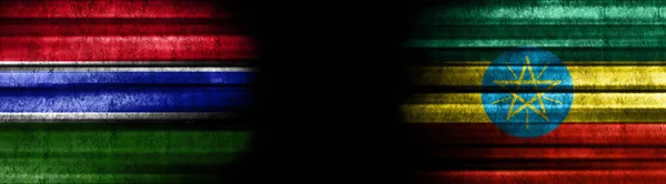 Banderas Gambia Etiopía Sobre Fondo Negro — Foto de Stock