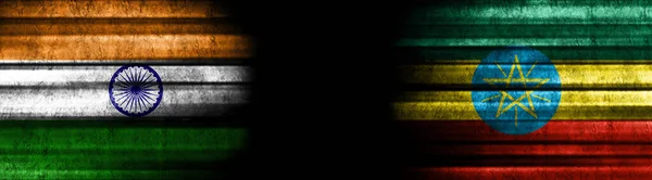 Indie Etiopia Flagi Czarnym Tle — Zdjęcie stockowe