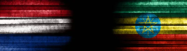 Flagi Niderlandów Etiopii Czarnym Tle — Zdjęcie stockowe