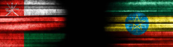 Omán Etiopía Banderas Sobre Fondo Negro —  Fotos de Stock