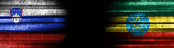 Banderas Eslovenia Etiopía Sobre Fondo Negro — Foto de Stock